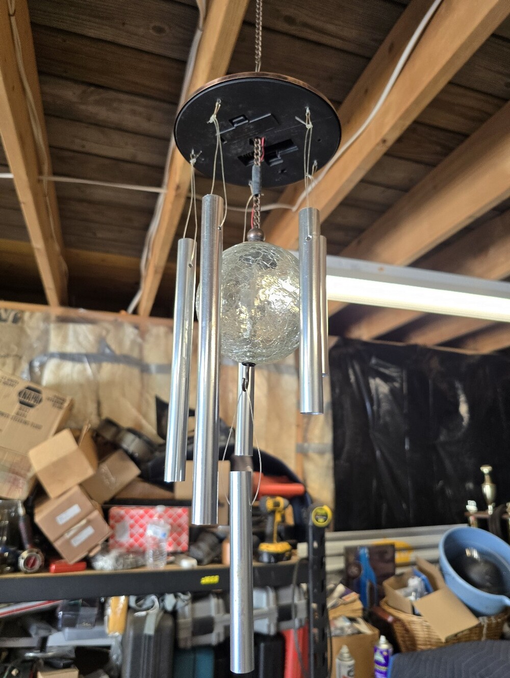 Silver Solar Light Wind Chime with Crackle Glass Globe